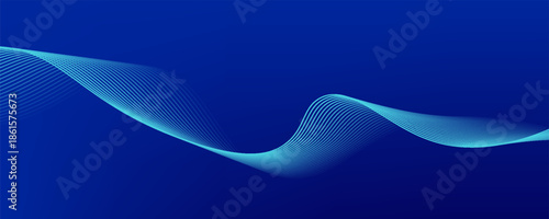 Abstract glowing wave lines on dark blue background. Dynamic wave pattern. Modern flowing wavy lines. Futuristic technology concept. Suit for banner, poster, cover, brochure, flyer, website
