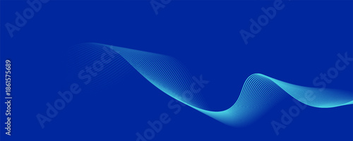 Abstract glowing wave lines on dark blue background. Dynamic wave pattern. Modern flowing wavy lines. Futuristic technology concept. Suit for banner, poster, cover, brochure, flyer, website