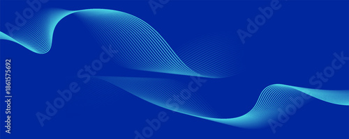 Abstract glowing wave lines on dark blue background. Dynamic wave pattern. Modern flowing wavy lines. Futuristic technology concept. Suit for banner, poster, cover, brochure, flyer, website