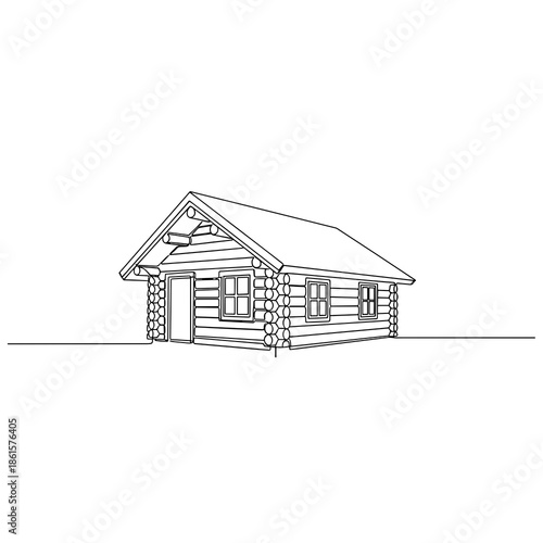 Log cabin icon in line art style for Abraham Lincoln’s Birthday or early American heritage themes