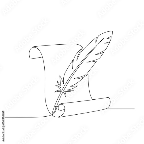 Scroll with feather quill icon in line art for Abraham Lincoln’s Birthday or writing history visuals