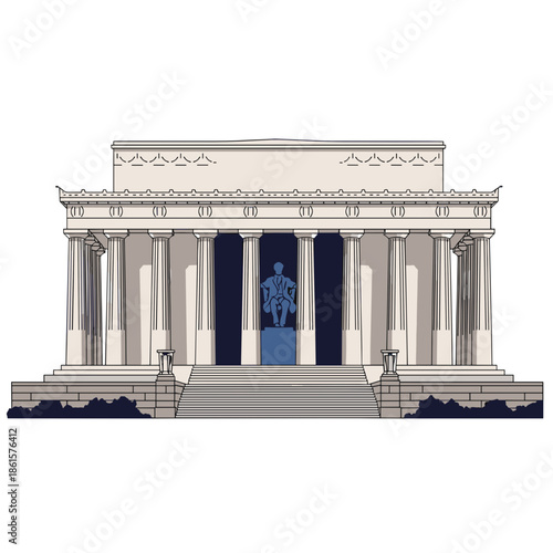 Lincoln Memorial icon with statue for Abraham Lincoln’s Birthday or American history designs