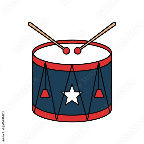 atriotic military drum icon in red, white and blue for Abraham Lincoln's Birthday visuals