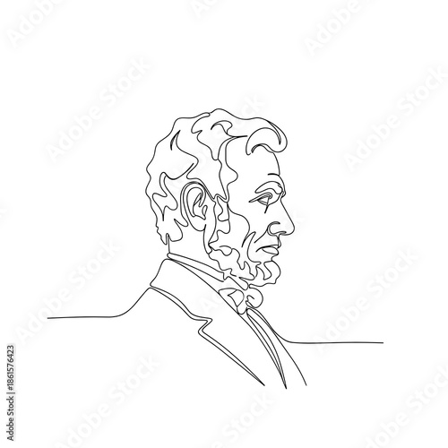 Abraham Lincoln profile portrait in line art style for Lincoln’s Birthday or educational projects