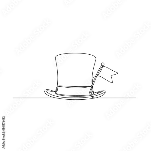 Top hat with flag icon in line art style for Abraham Lincoln’s Birthday or patriotic themes