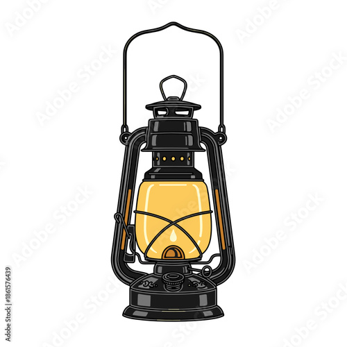 Vintage oil lantern icon with glowing light for Abraham Lincoln's Birthday designs