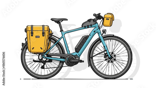Electric bike with yellow panniers for eco-friendly transportation  