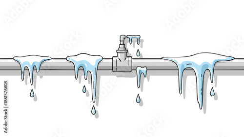 Frozen water pipes with dripping icicles in winter concept of Ecology  