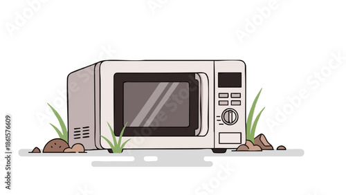 Dumped microwave among grass and rocks representing Ecology  