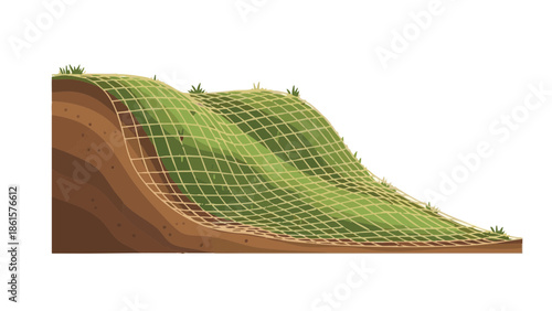 Erosion control net installed on sloped land for ecological protection  