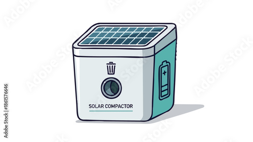 Solar trash compactor with solar panel in modern design  
