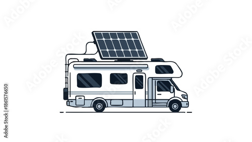 RV with solar panel for eco-friendly travel concept of Ecology  