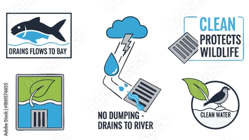 Environmental awareness symbols for stormwater management concept  