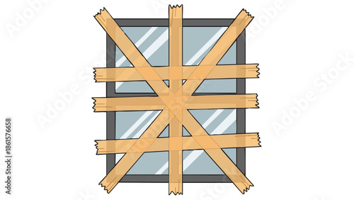 Window sealed with tape in a minimalist style representing Ecology  