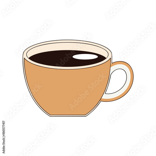 Cartoon cup filled with dark liquid; the cup is peach and light beige