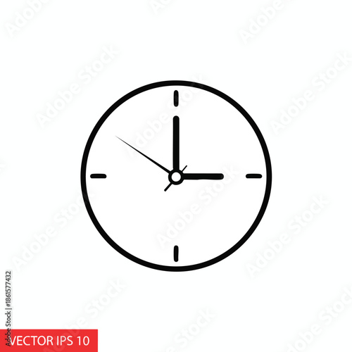 Black and white clock icon with hands pointing near the three o'clock position
