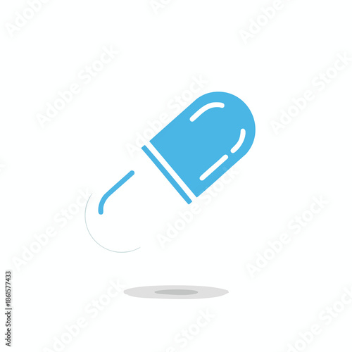 Simple blue capsule illustration with a curved line, casting a subtle shadow
