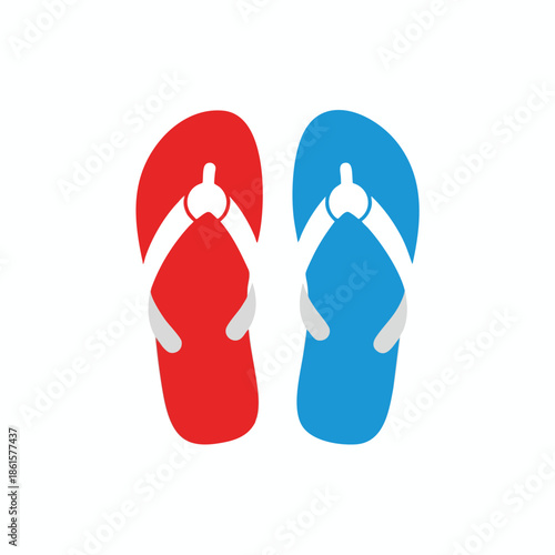 Two stylized flip-flops, one red and one blue, with white straps on a white background