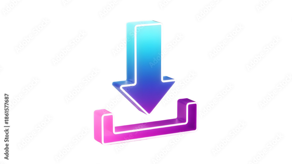 Fototapeta premium Modern 3D Render Download Arrow Icon with Gradient Blue Purple Pink Colors Isolated