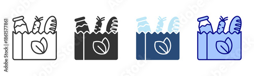 Eco Groceries Icon Set. Designed In Multi Style