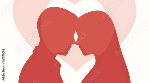 Minimalist Silhouette Illustration of a Romantic Couple in Profile with a Heart Shape Background