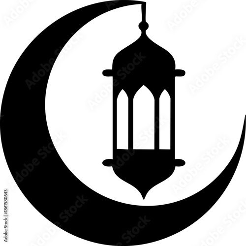 Crescent moon with lantern inside on white background isolated on white background