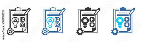 content creation icon set multiple style collection	