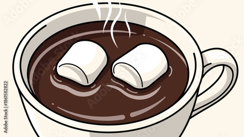 Cozy Hot Chocolate Mug with Floating Marshmallows and Steam Illustration