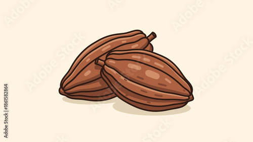 Cartoon Style Cocoa Pods Illustration: Fresh Cacao Fruits for Chocolate Production and Beverage Themes