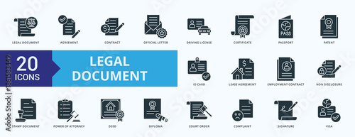 Legal Document Icon Pack Glyph Style Illustration Vector
