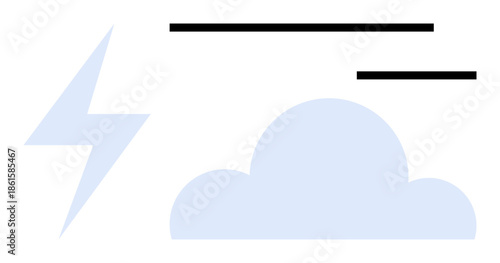 Weather forecasting, climate change, energy, renewable power, nature, environmental awareness. Cloud shape and lightning bolt with horizontal lines. Weather forecasting and climate change concept