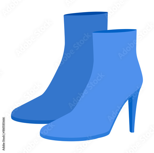 Blue slim stiletto platform boot women color pair. Extended shaft with thin heel for seasonal elegance, luxury event look. Technical fashion illustration CAD mockup vector men isolated modern style