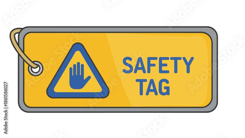 Industrial warning sign with safety tag and hand symbol in flat design