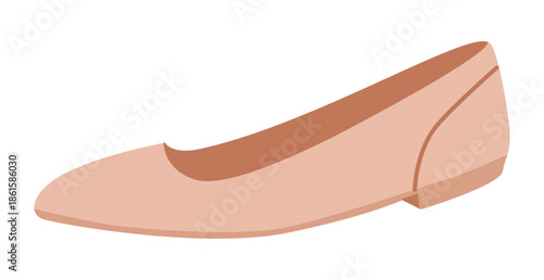 Beige dorsay flat shoe women flat. Cut side pointed toe footwear for summer outfit feminine wardrobe. Technical fashion illustration CAD mockup smooth vector man unisex isolated trendy style.