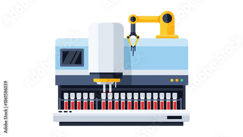 Modern flat style robotic arm operating automated industrial machine