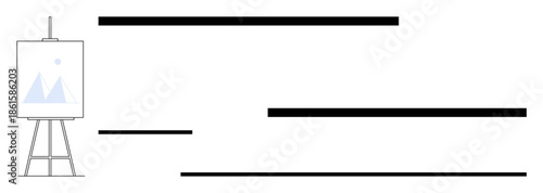 Easel holding a board displaying a chart with minimal geometric shapes. Ideal for education, business strategy, analytics, creative process, design planning, workshops, simple flat metaphor