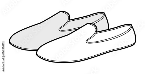 Loafer shoe women sketch pair. Minimal slip on casual footwear for office city walk everyday outfit. Technical fashion illustration CAD mockup detailed vector man unisex isolated classic style.