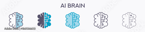 Ai Brain Element For Design Graphic - Multi Styles. Vector Illustration Of Two Colored And Black. Multiple Icons Designs Can Be Used For Mobile, Ui, Web 