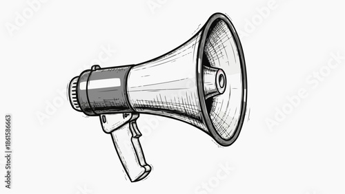 A black and white illustration of a megaphone on a plain background