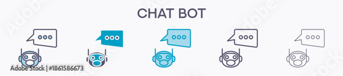 Chat Bot Element For Design Graphic - Multi Styles. Vector Illustration Of Two Colored And Black. Multiple Icons Designs Can Be Used For Mobile, Ui, Web 