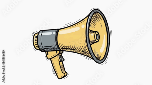 A cartoon illustration of a yellow megaphone on a white background