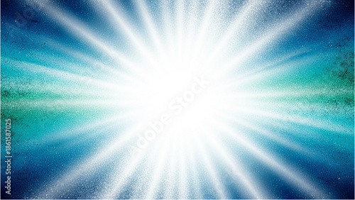 A brilliant light radiates outward from the center, illuminating the surrounding blue environment with vibrant rays
