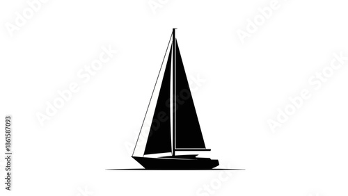 Silhouette of a sailboat on a white background, vector illustration.