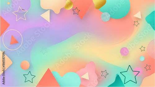 Vibrant abstract shapes and stars in a pastel landscape viewed from above