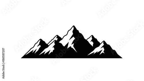 A minimalist vector illustration of a mountain range with snow-capped peaks against a white background.