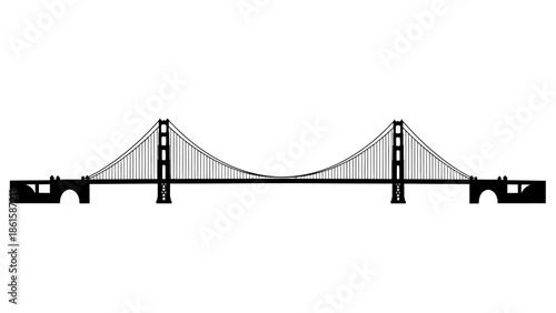 Golden Gate Bridge silhouette illustration on a white background.