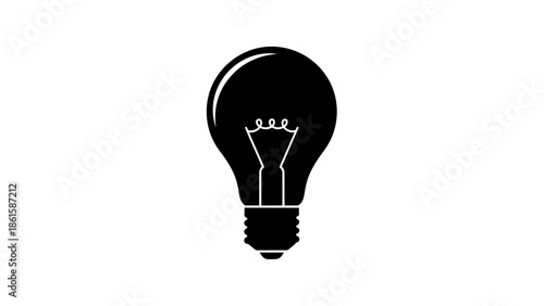 Black and white vector illustration of a lightbulb on white background.