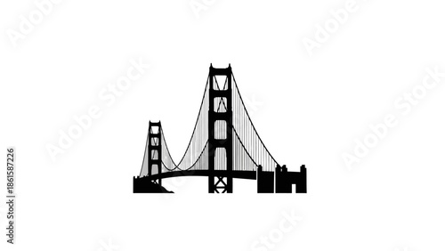 Black and white silhouette of the Golden Gate Bridge.
