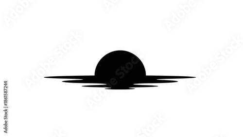 Abstract black sun or eclipse icon with light rays illustration.