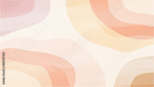 Abstract wavy shapes in soft pastel colors on a white background, viewed from directly above, creating a calming illustration.